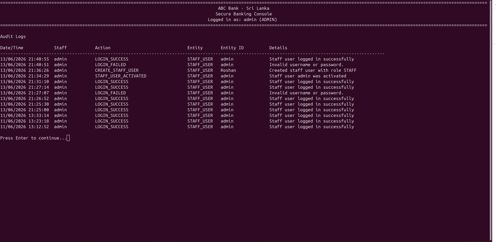 Audit Log