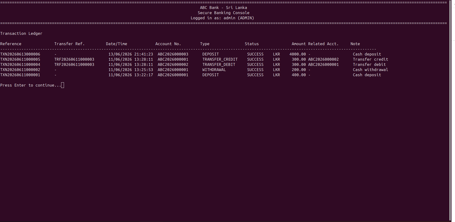 Transaction History