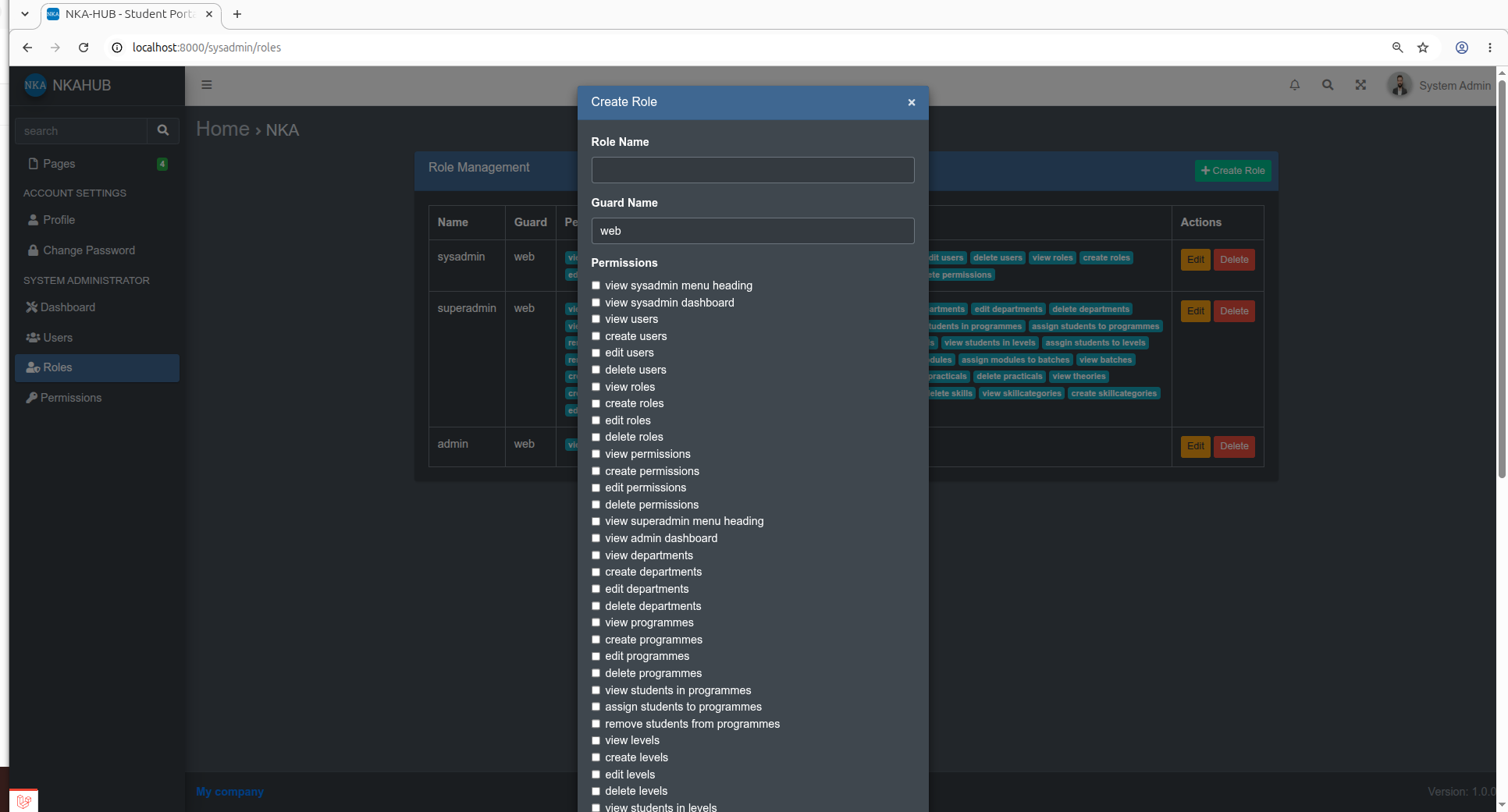 Role and Permission Menu