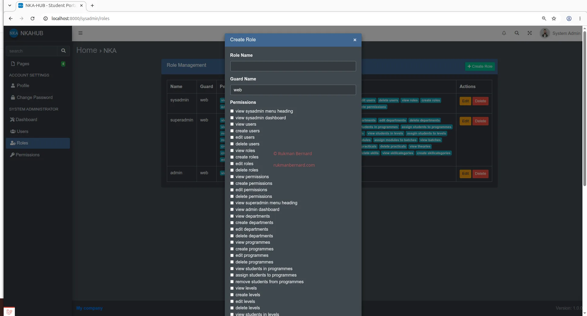 Role and Permission Menu